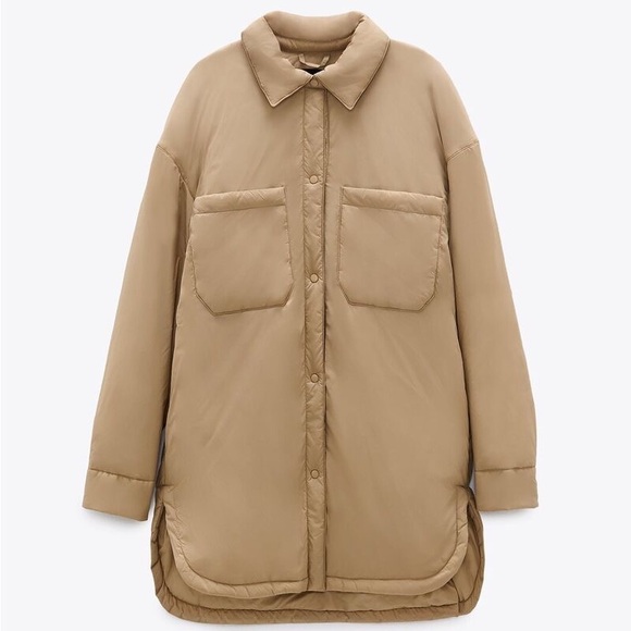 Zara quilted water repellent oversized jacket Overshirt Beige Sz XS 4341/739 - Picture 15 of 16